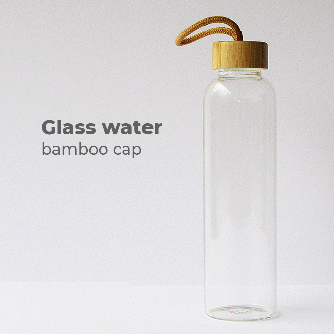 Glass Bottle with bamboo cap, resistant to thermal impact, more than any other common glass